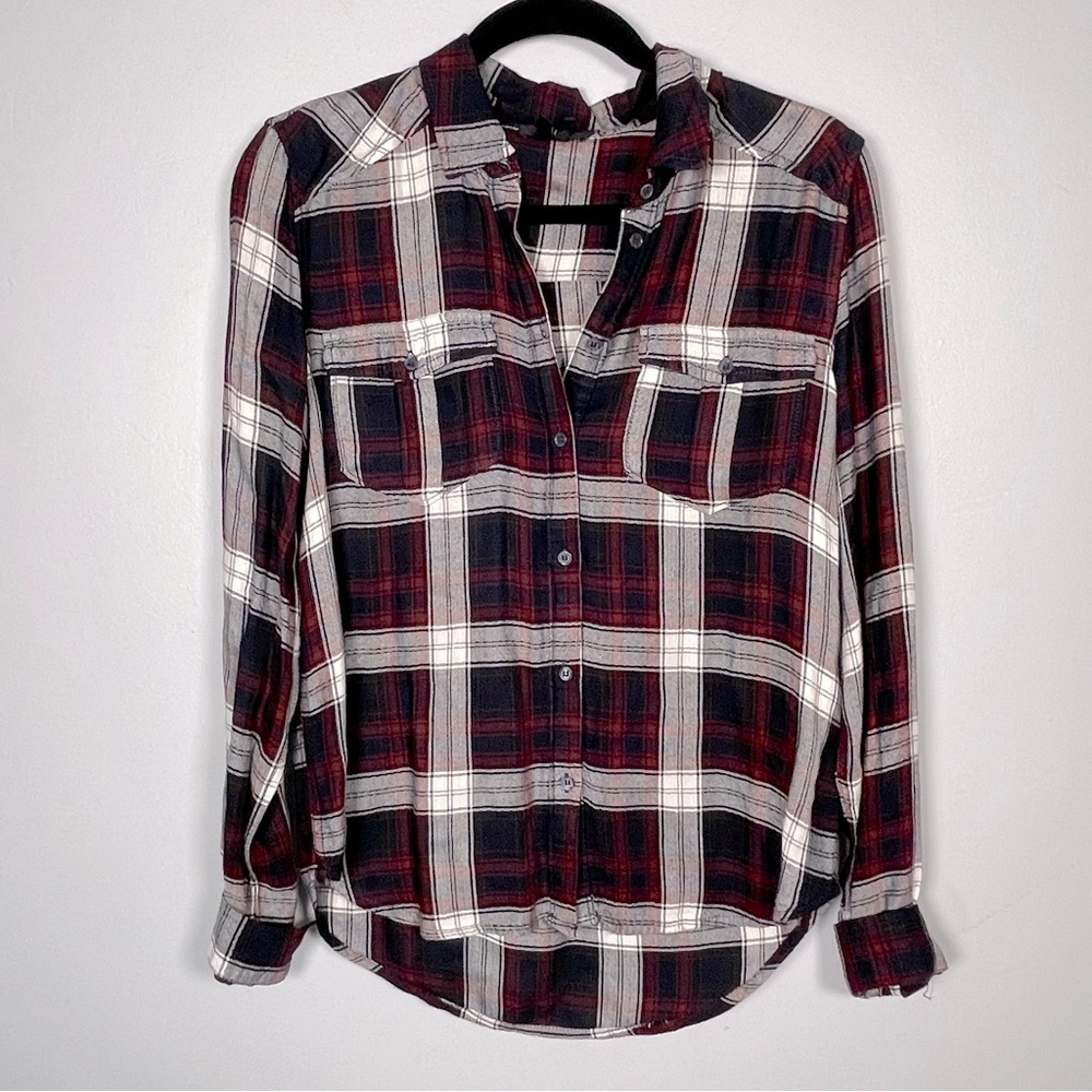 Paige Burgundy and Navy Flannel Shirt